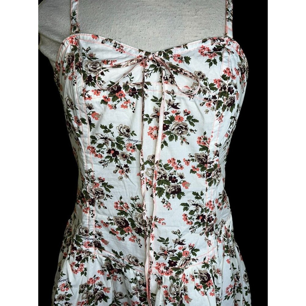 Tracy Feith Sz 13 Floral Short Summer Sun Dress Cotton 100% Sleeveless Smocked